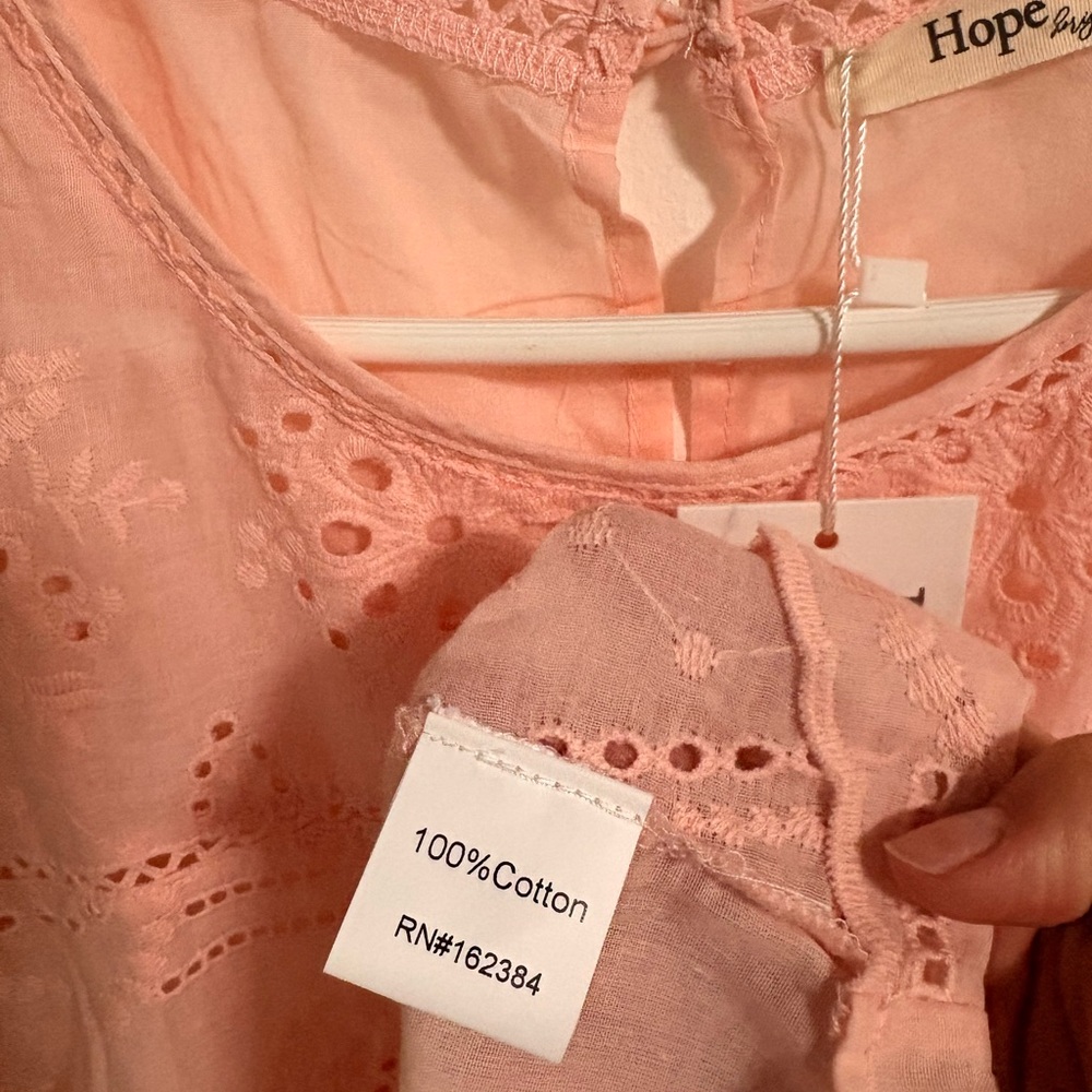 100% Cotton Pink Eyelet Top Spring Easter - Picture 4 of 4